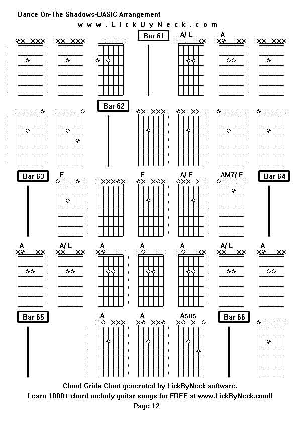 Chord Grids Chart of chord melody fingerstyle guitar song-Dance On-The Shadows-BASIC Arrangement,generated by LickByNeck software.